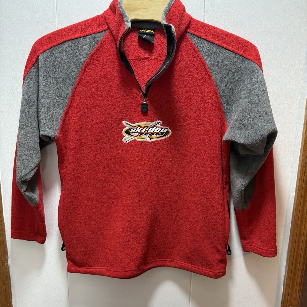 VTG‎ Ski Doo Team 1/4 Zip Fleece Pullover Mens M Red Snowmobile Racing Sweater